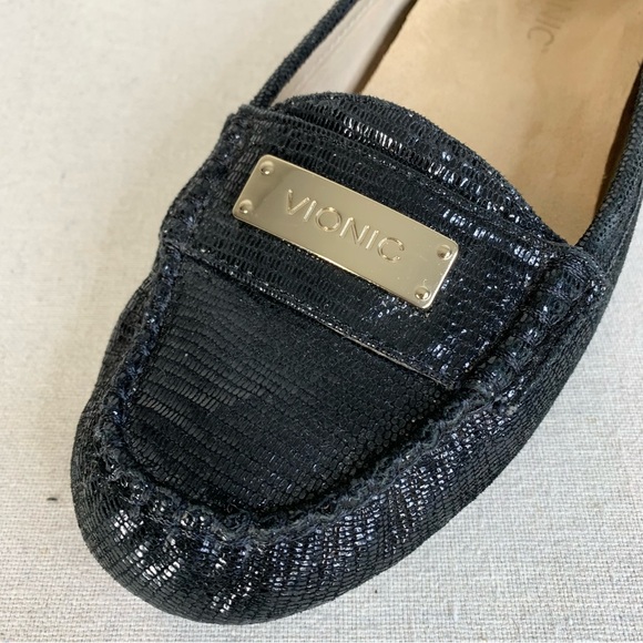Vionic Sydney Leather Reptile Embossed Black Sparkle Loafers/Flats - Size 8 - Picture 12 of 16